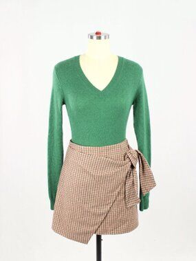 HBC HUDSON'S BAY Green 100% Cashmere Knit V-Neck Sweater Bodysuit, Size XS